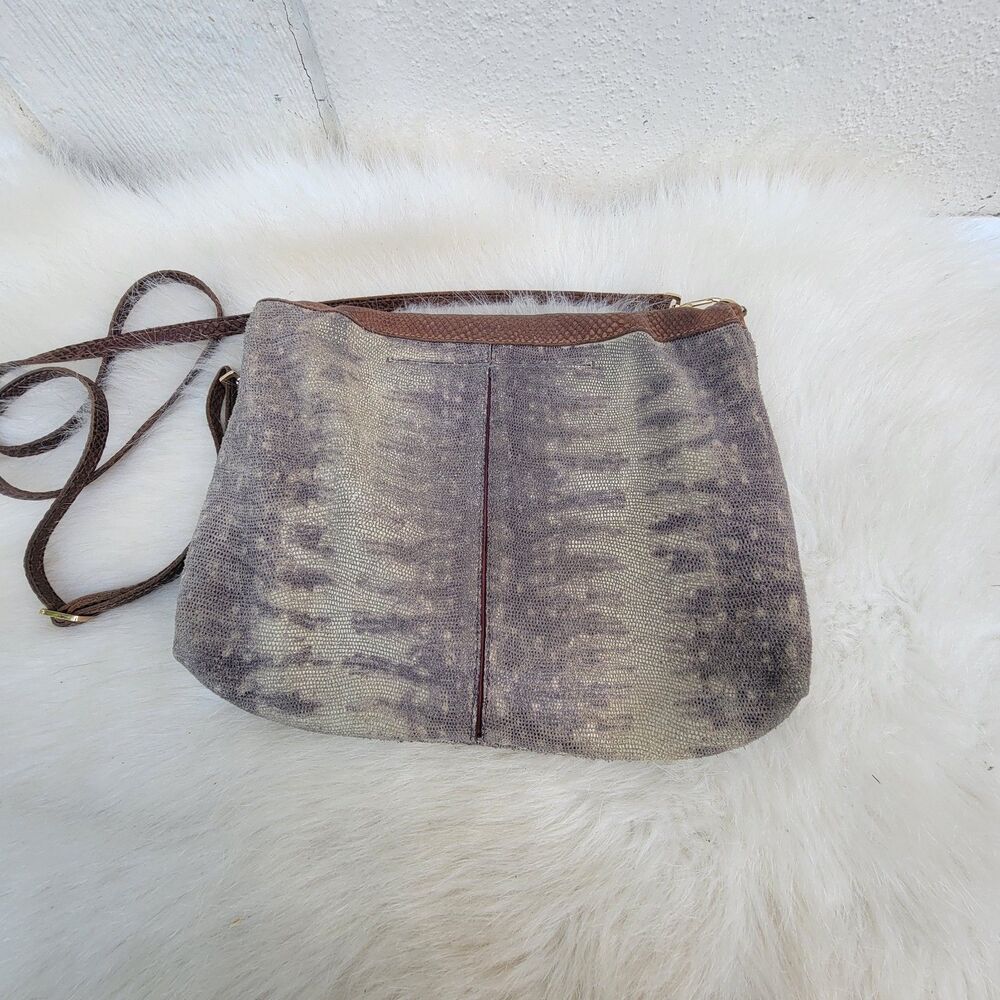 Hammitt Fold-Over VIP Leather Medium Crossbody Bag Purse Snake Skin Brown - Picture 2 of 8